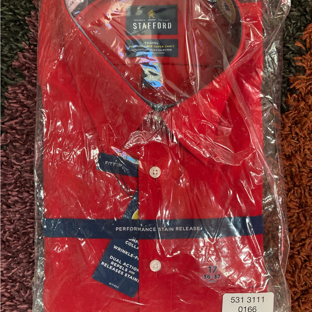 COPY - Red Stafford mens dress shirt, brand new still in plastic. Size 17. 36-37